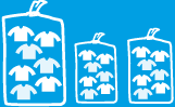 Schritt 5: Verpackung / Vertrieb durch Respect Textil Icon drei Altkleidersäcke mit T-Shirts