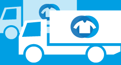 Logistik Respect Textil Icon: zwei LKW auf der Plan das Logo der Respect Textil